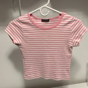 BRANDY MELVILLE striped pink and white fitted tee